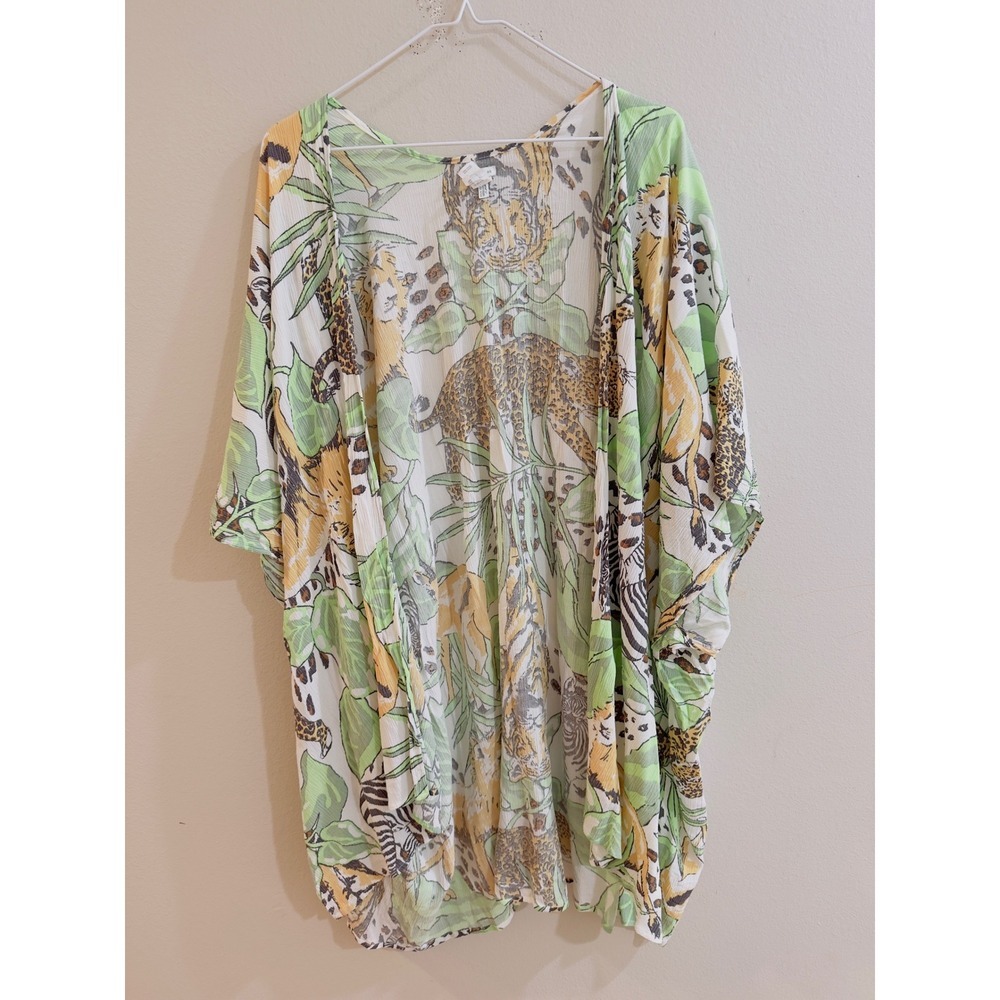 Aerie Open Front‎ Kimono Cardigan Tropical Animal Print One Size Resort Wear